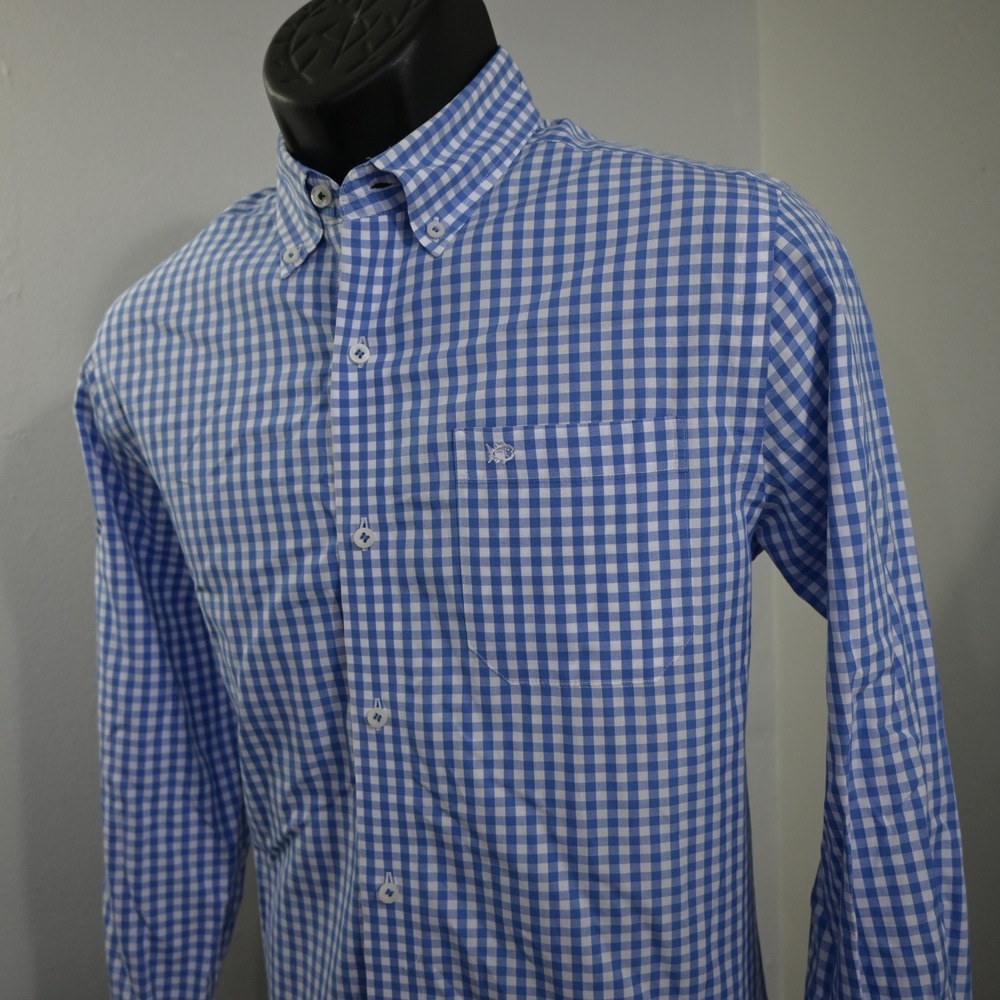 Southern Tide Button Up Dress Shirt Mens S Trim Blue Gingham Plaid Long Sleeve